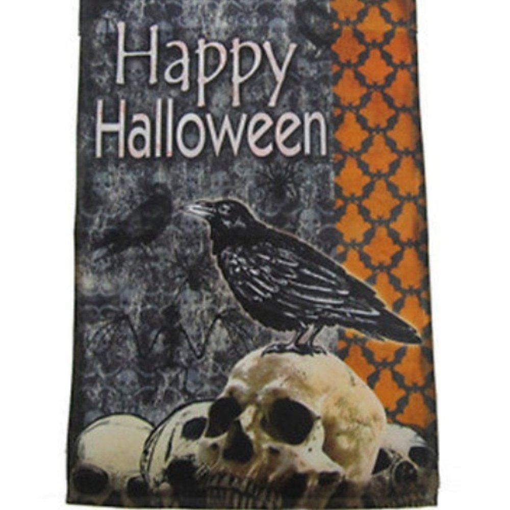 Crow and Skull Halloween Garden Flag